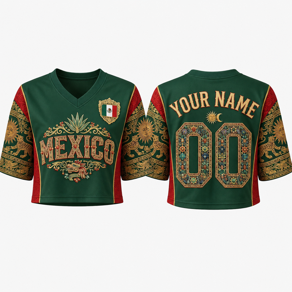 Personalized Mexico Soccer Jersey Crop Tee for Fans | Custom Gift
