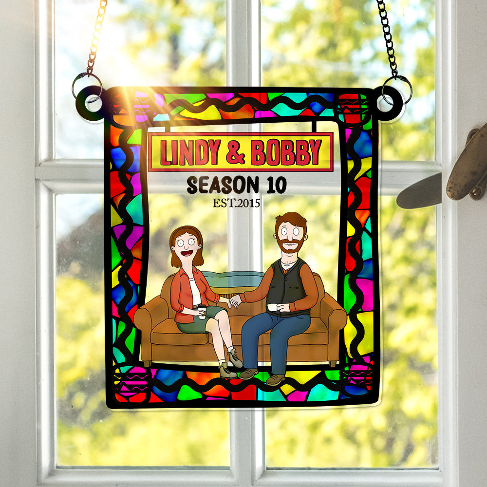 Personalized Funny Burgers Cartoon Couple Suncatcher Gift for Anniversary