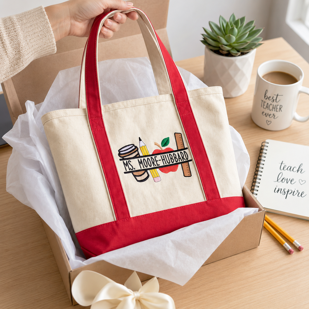 Personalized Embroidery Tote Bag for Teacher | Back to School Gift