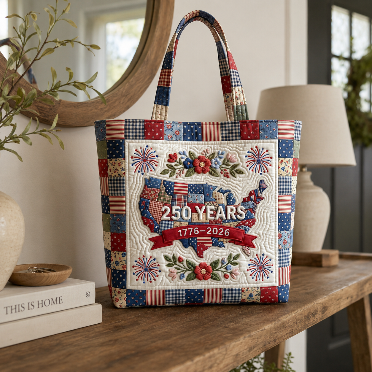 Personalized Patriotic Quilted Tote Bag 250 Years Gift for Her