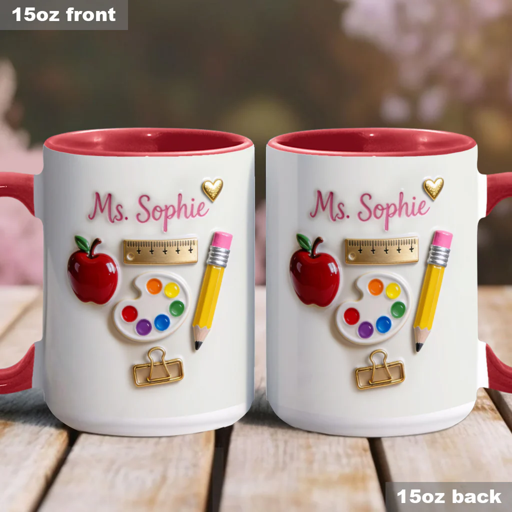Personalized Teacher Accent Mug with Apple & Colors Gift
