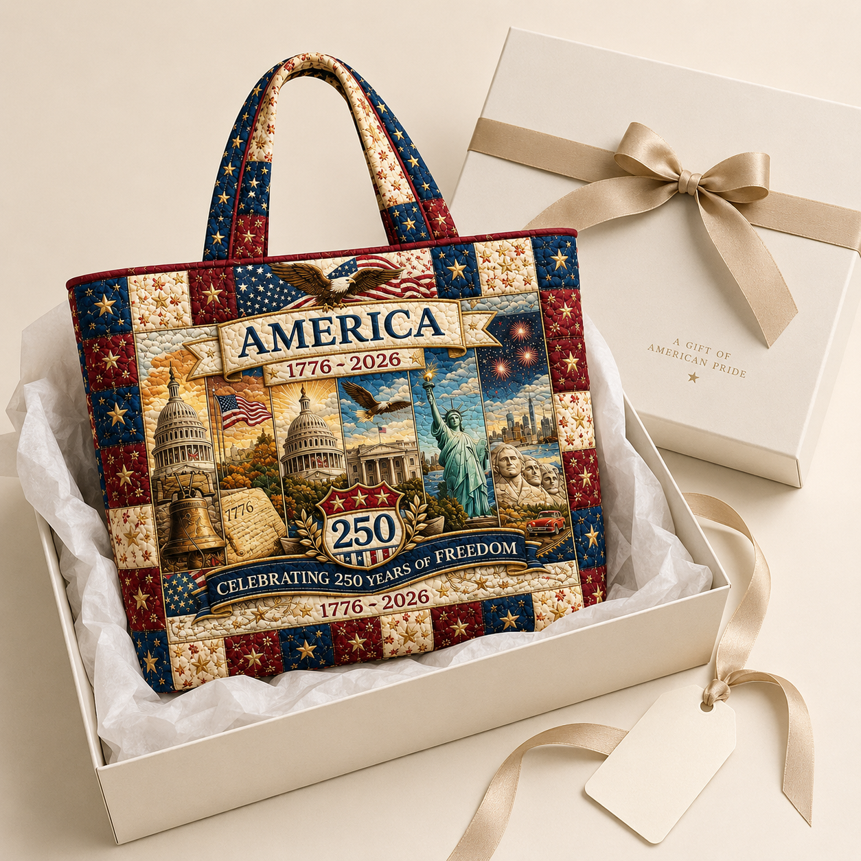 Patriotic Quilted Tote Bag with Eagle Design Gift for Her