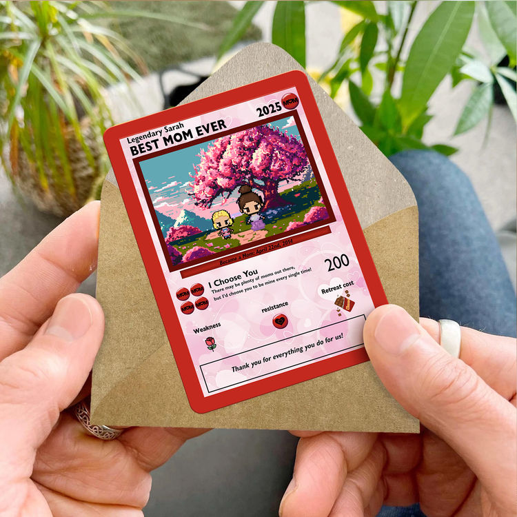 Personalized Pixel PoMo Metal Card Gift for Mom - Best Mom Ever | Mother's Day Keepsake