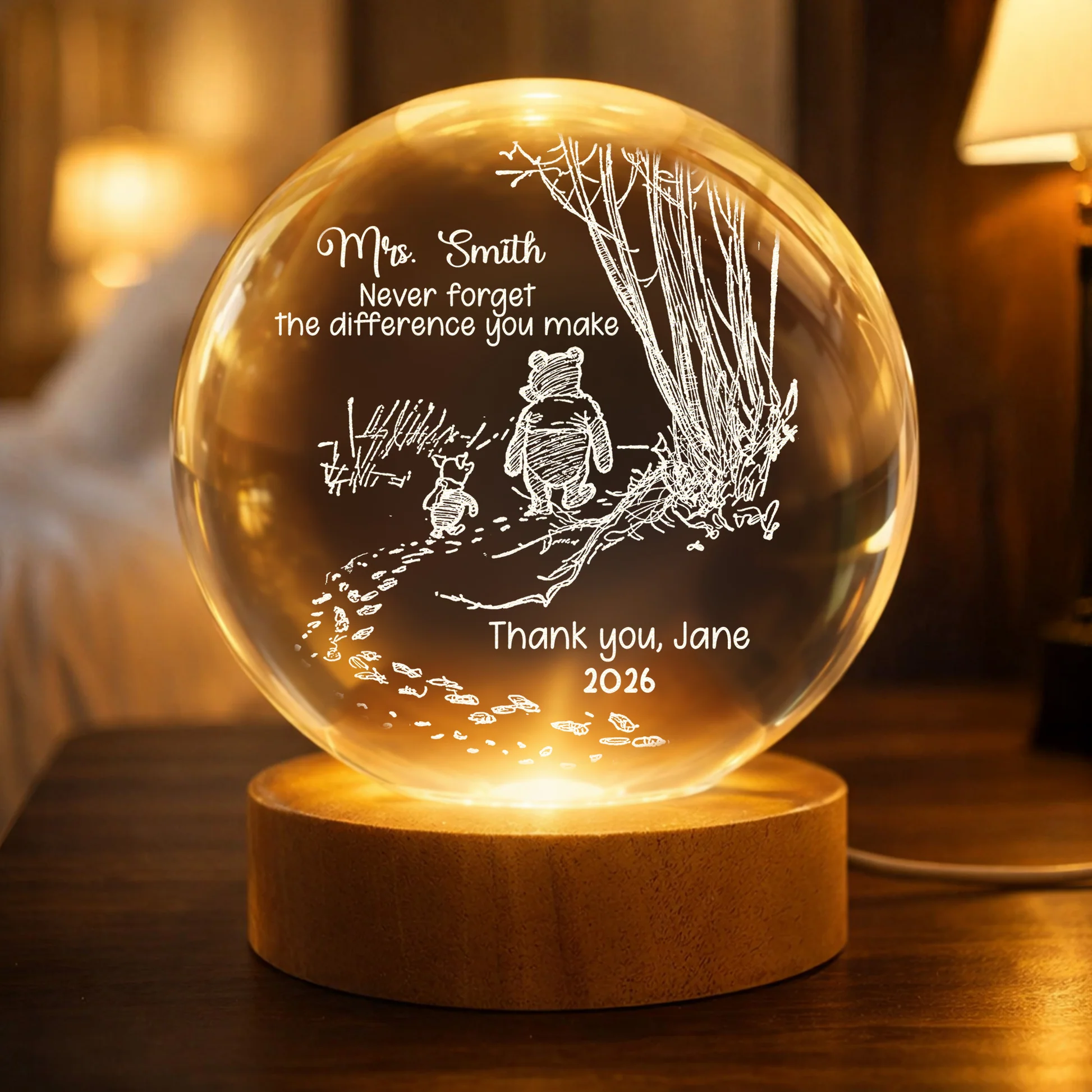 Personalized Teacher Crystal Globe Lamp with Engraving Gift
