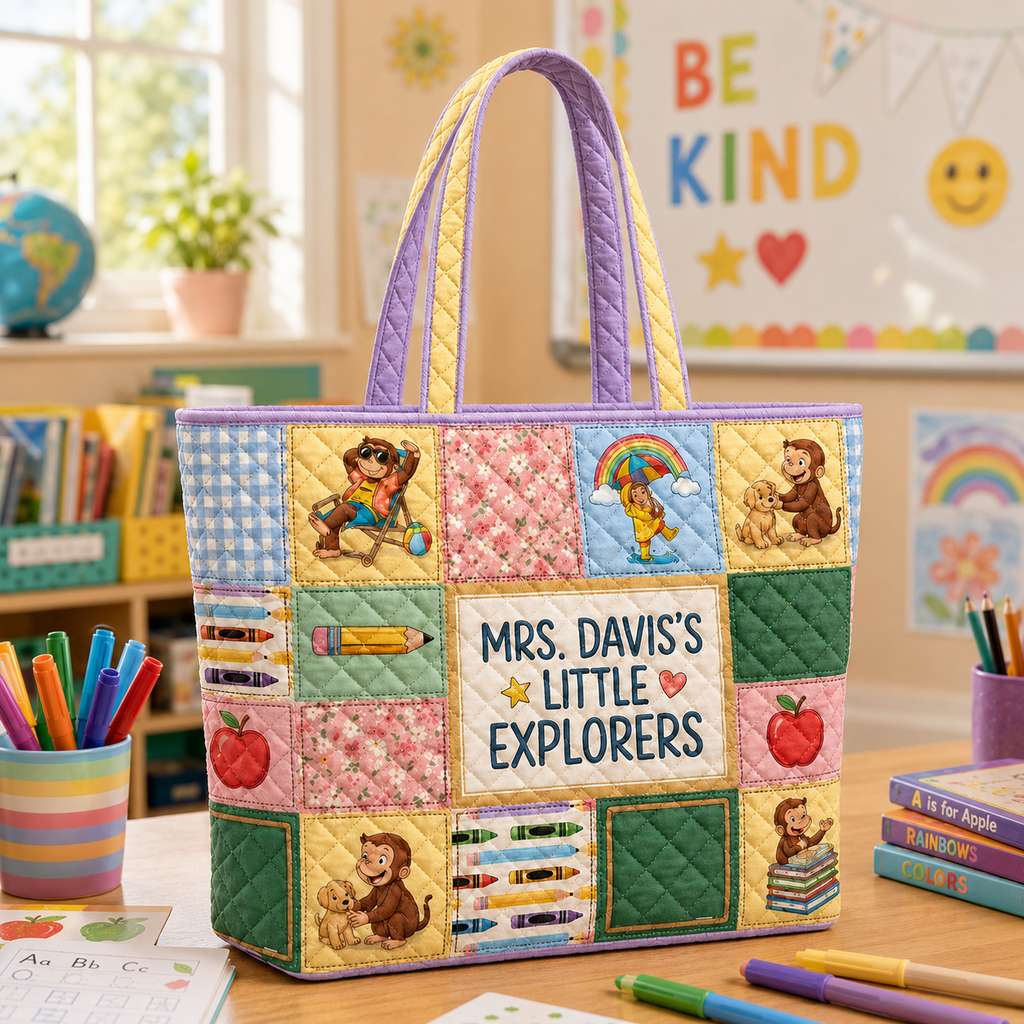 Personalized Quilted Tote Bag for Teacher Little Explorers Gift
