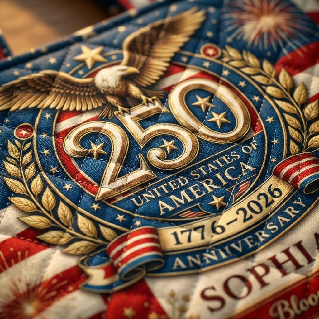 Personalized US 250th Anniversary Bald Eagle Quilted Tote Bag Gift for Her