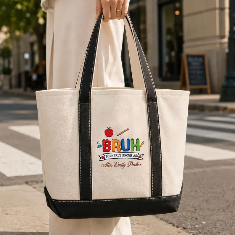 Personalized Embroidery Tote Bag Custom Name Gift for Teacher