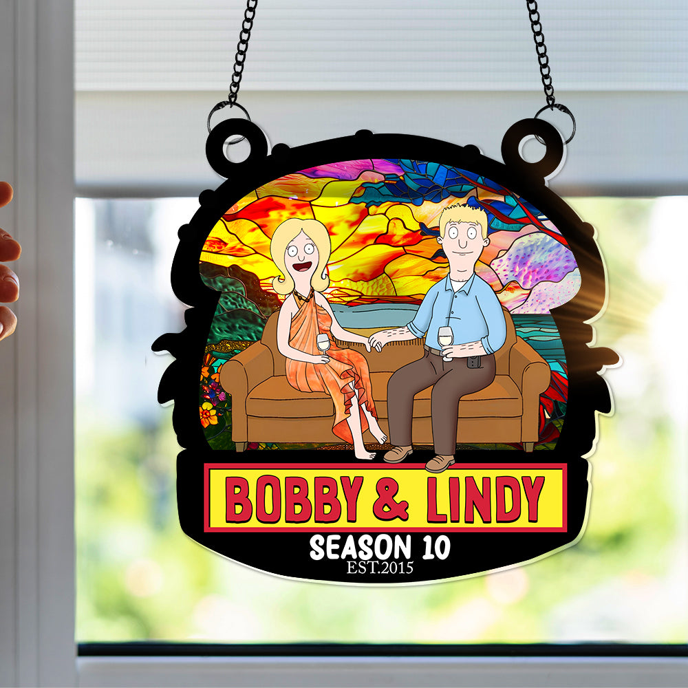 Personalized Funny Burgers Cartoon Suncatcher Gift for Couple Anniversary