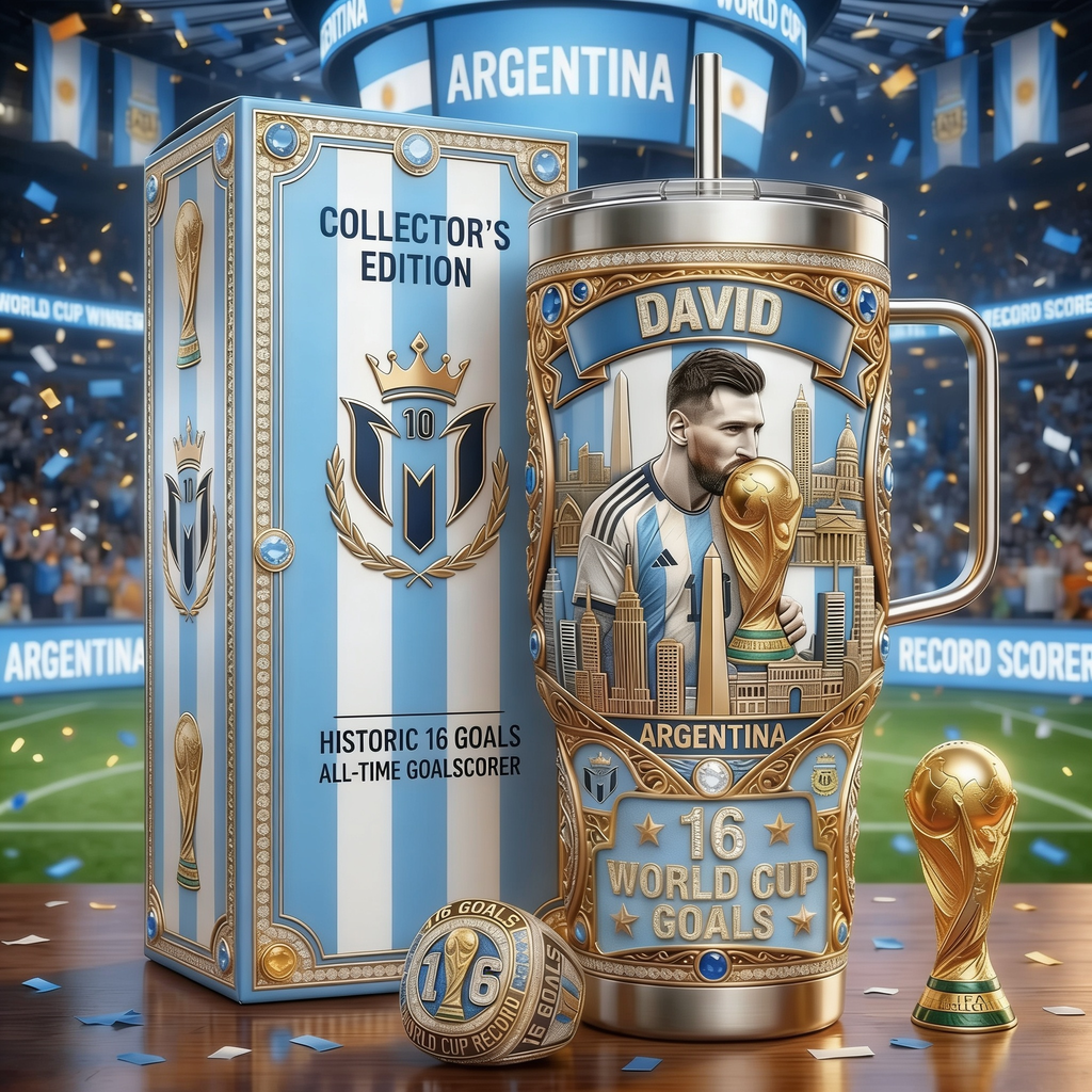 Personalized Argentina World Cup Goals Tumbler Custom Name Gift for Football Lovers