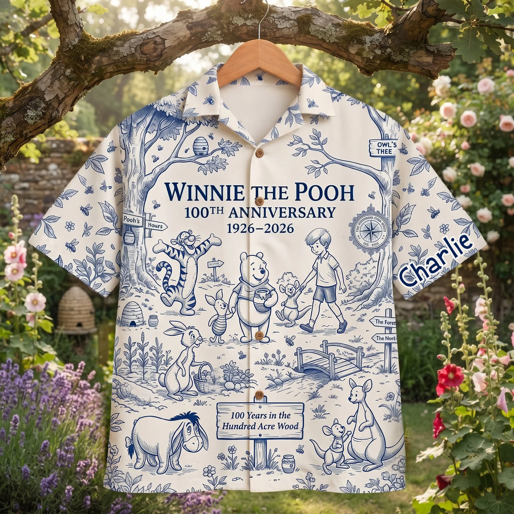 Personalized Winnie the Pooh Hawaiian Shirt 100th Anniversary Gift for Movie Fans