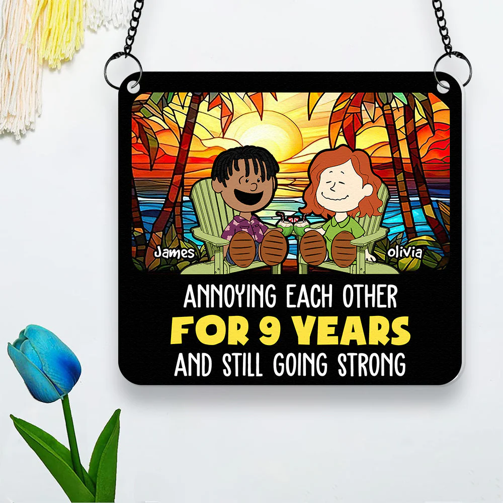 Personalized Window Hanging Suncatcher Ornament for Couples Anniversary Gift