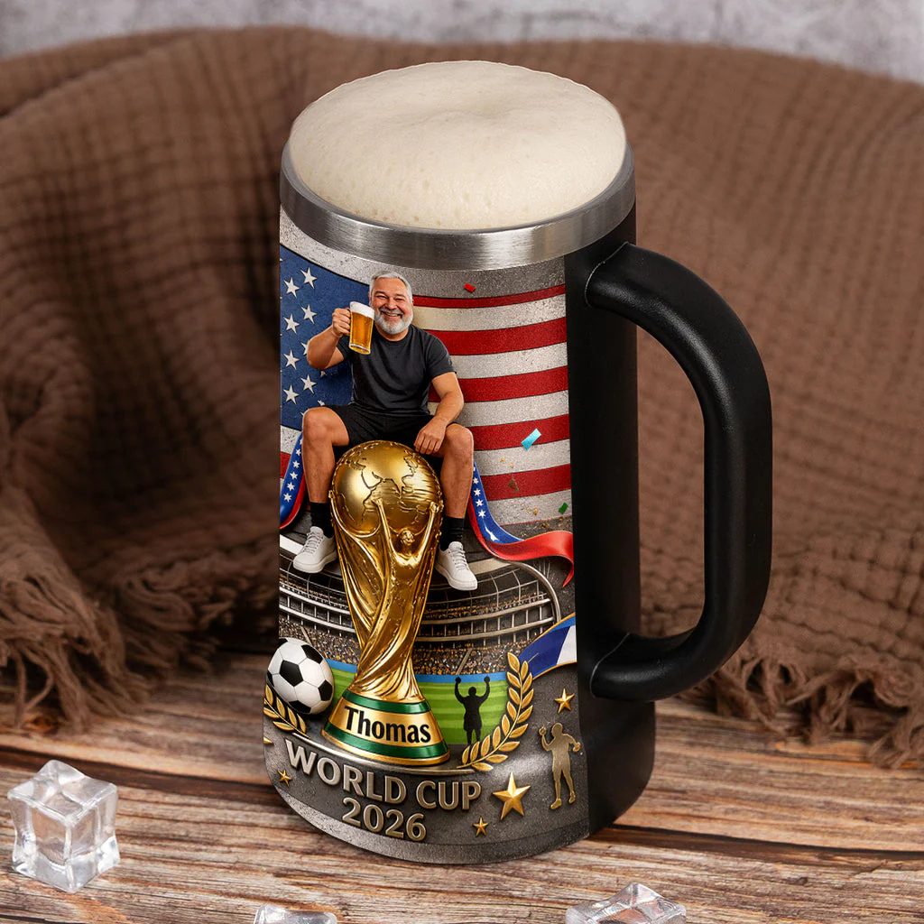 Personalized Photo Beer Stein Custom Name USA World Cup Gift for Football Fans