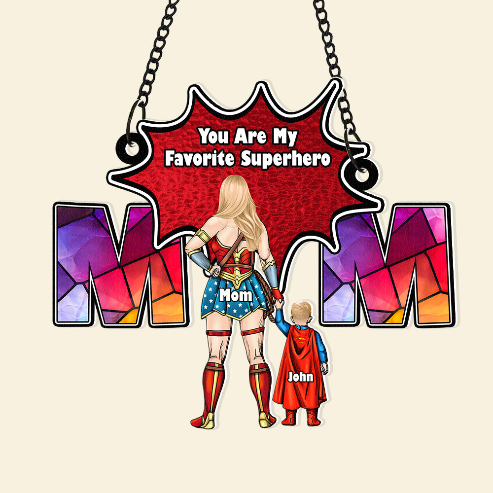 Personalized Supermom & Little Heroes Window Hanging Suncatcher Gift for Mom