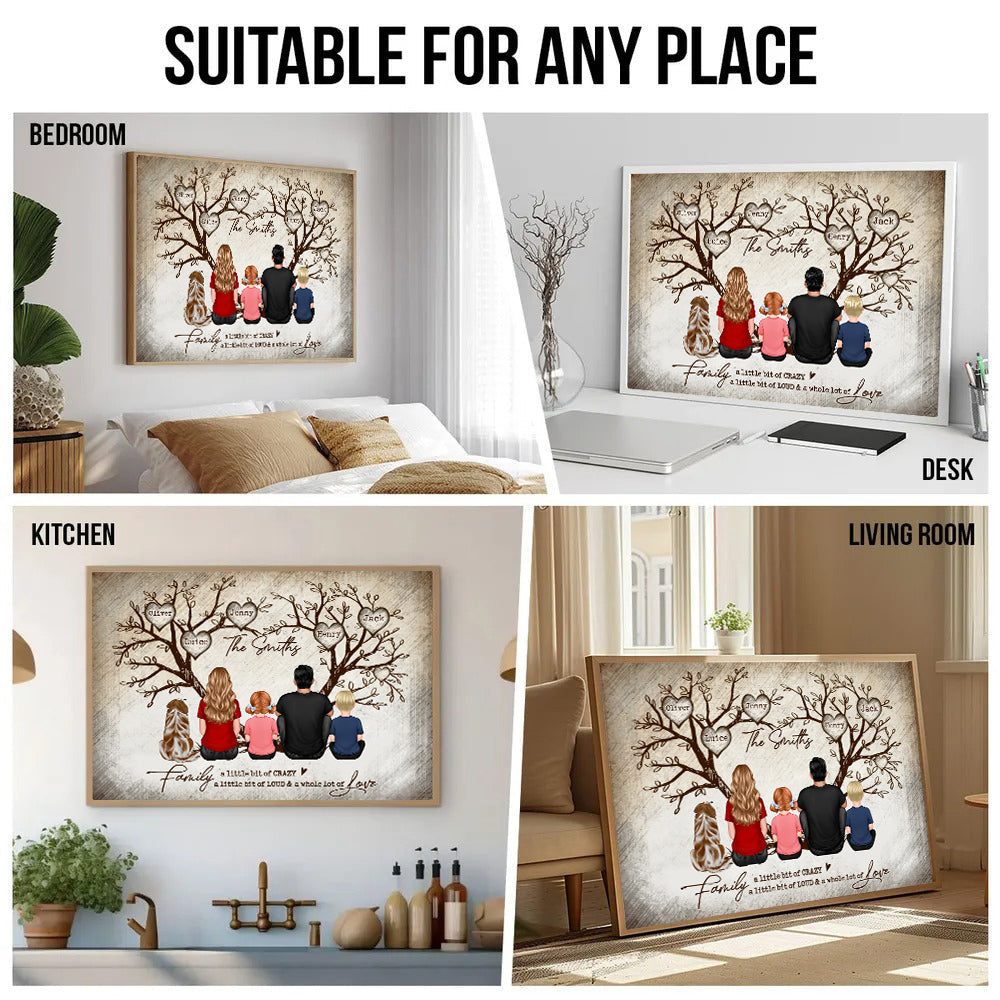 Personalized Family Name Heart Tree Canvas Wall Art Gift for Parents
