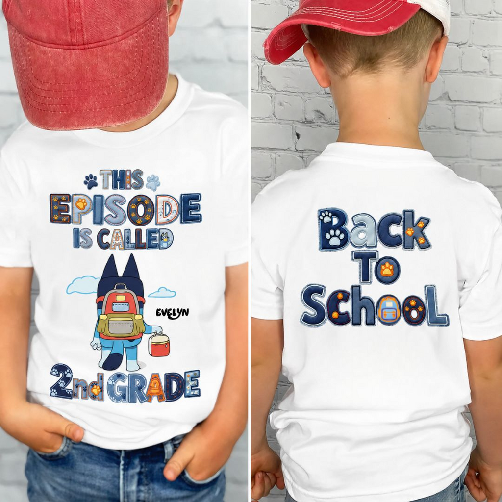 Personalized Kindergarten Blue Dog Back To School Shirt for Kids Cotton Apparel GradoCreations