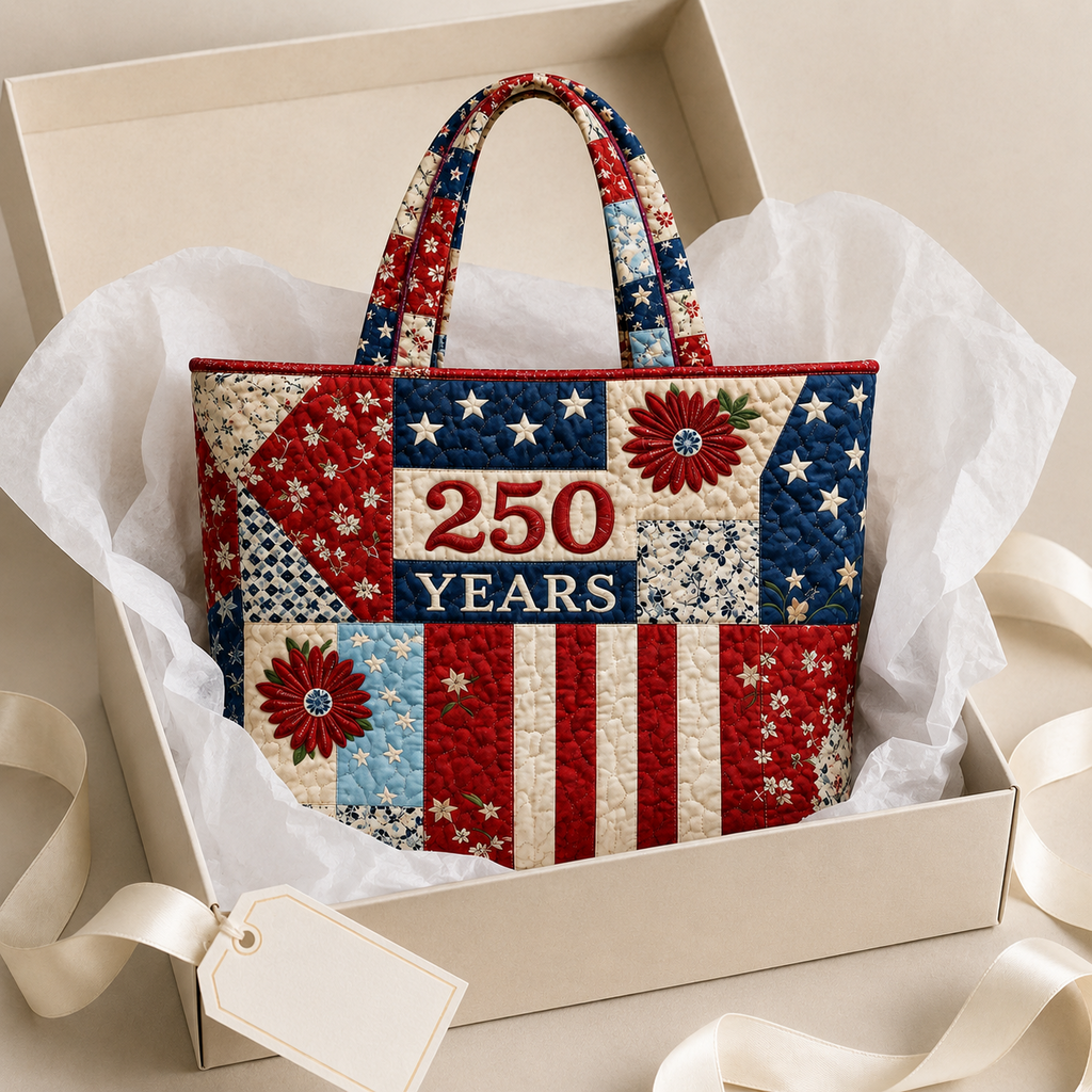 Quilted Tote Bag 250th Anniversary Floral Design Gift for Her