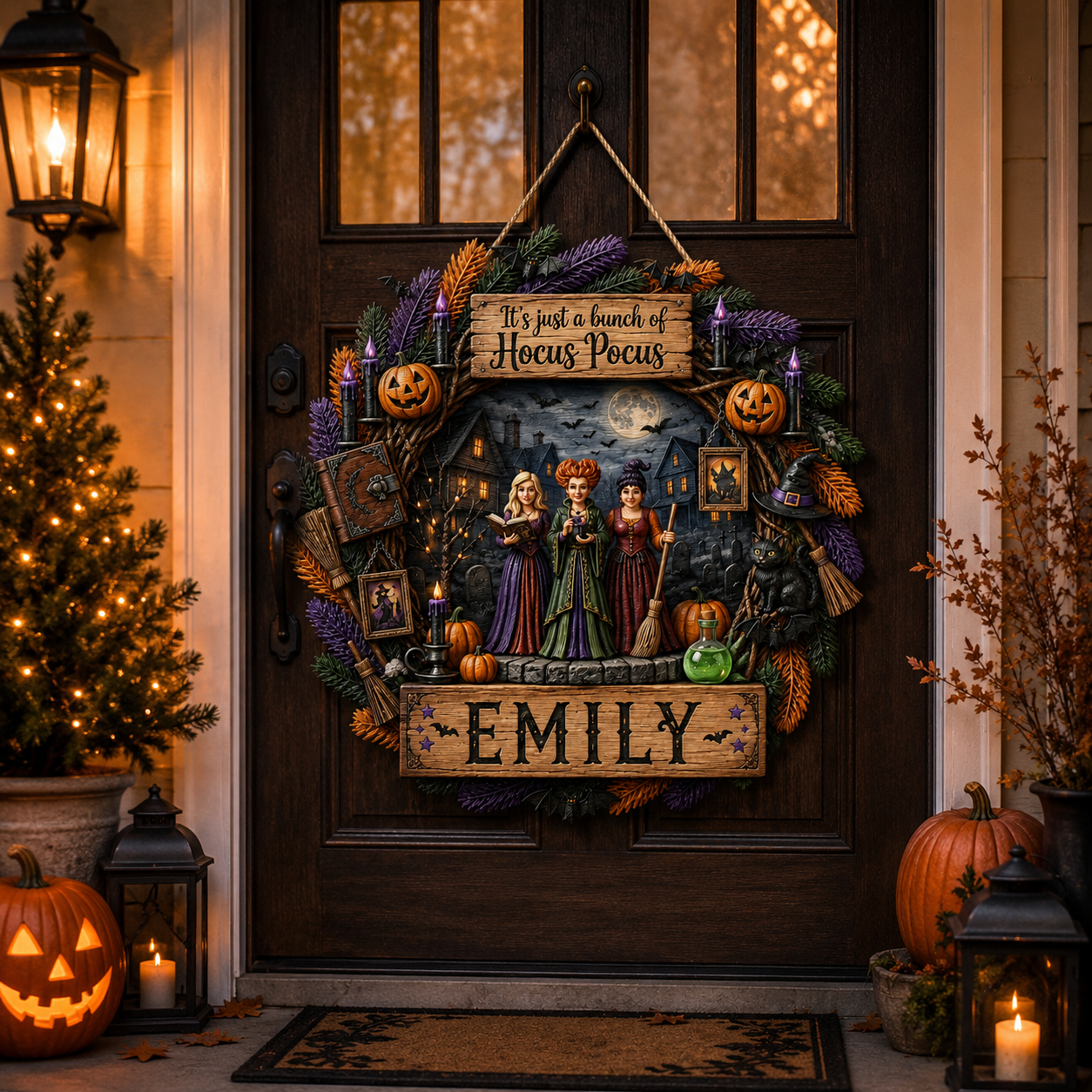 Personalized Halloween Wood Sign for Witch Lovers - Custom Home Decor Gift Wood Sign GradoCreations