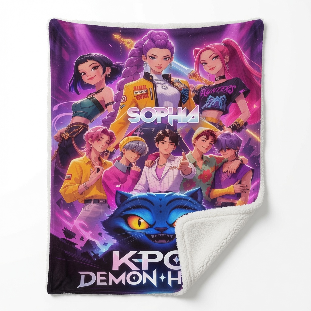 Personalized KPOP Demon Hunter Blanket Custom Name Gift for Daughter Blanket GradoCreations