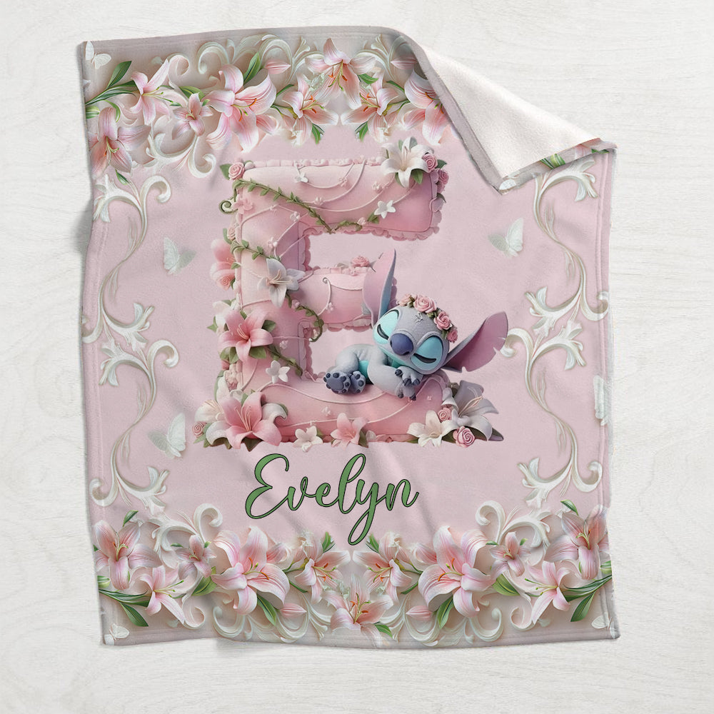 Personalized Floral Blanket with Character Design Gift for Daughter