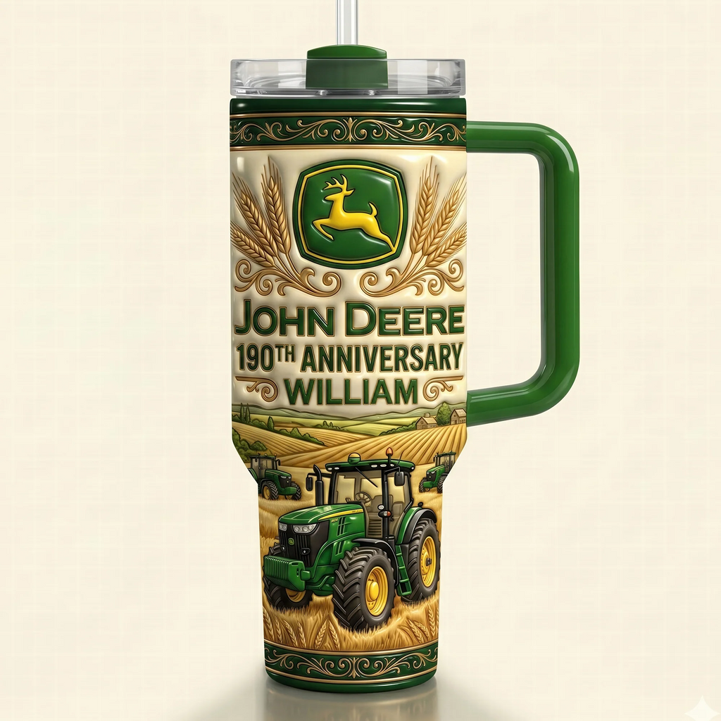 Personalized 40oz Green Tractor Tumbler Gift for Dad, Grandpa