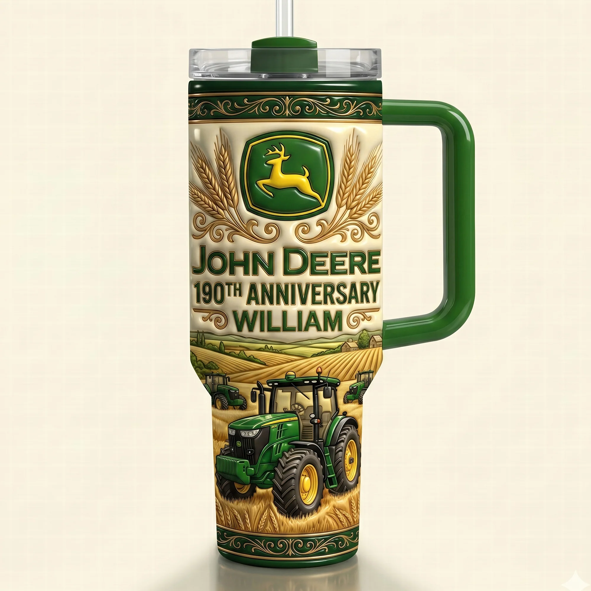 Personalized 40oz Green Tractor Tumbler Gift for Dad, Grandpa