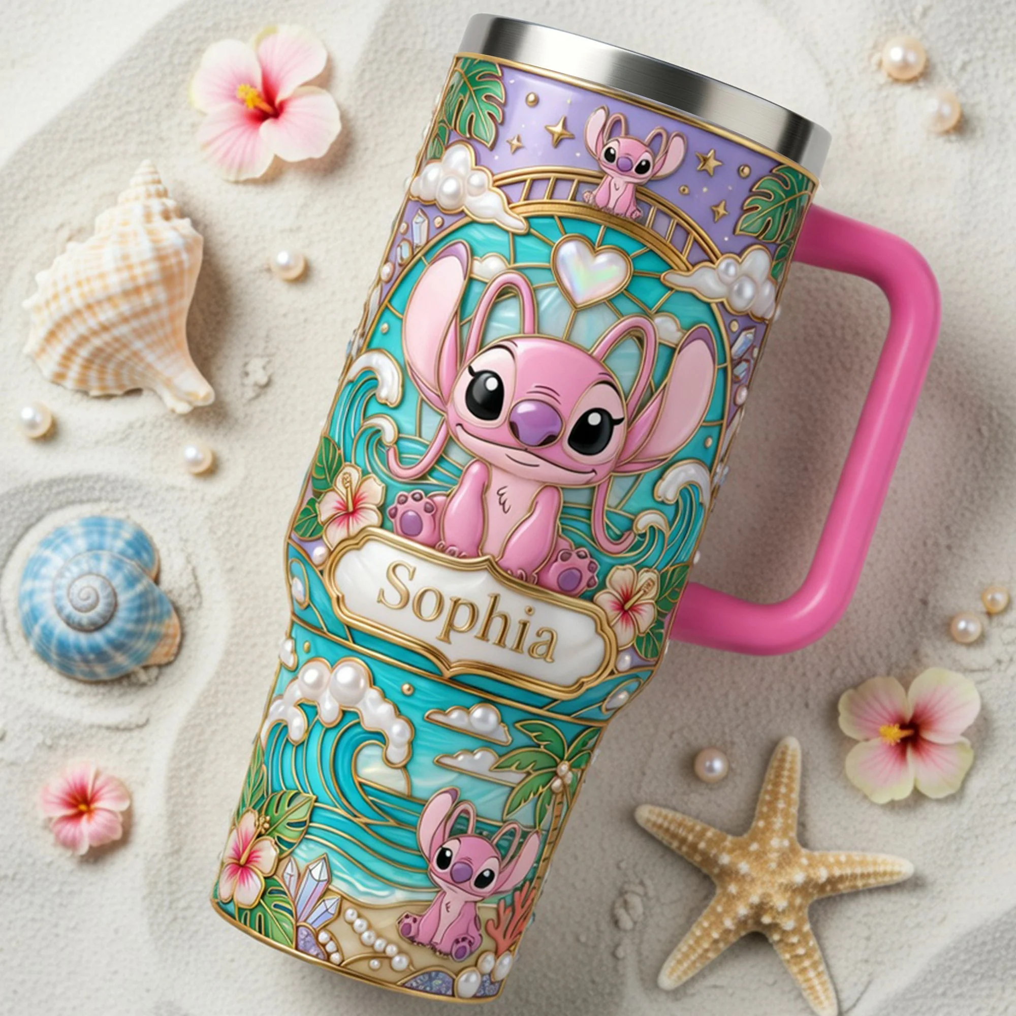 Personalized Summer Vibe Tumbler with Handle for Movie Fans Gift