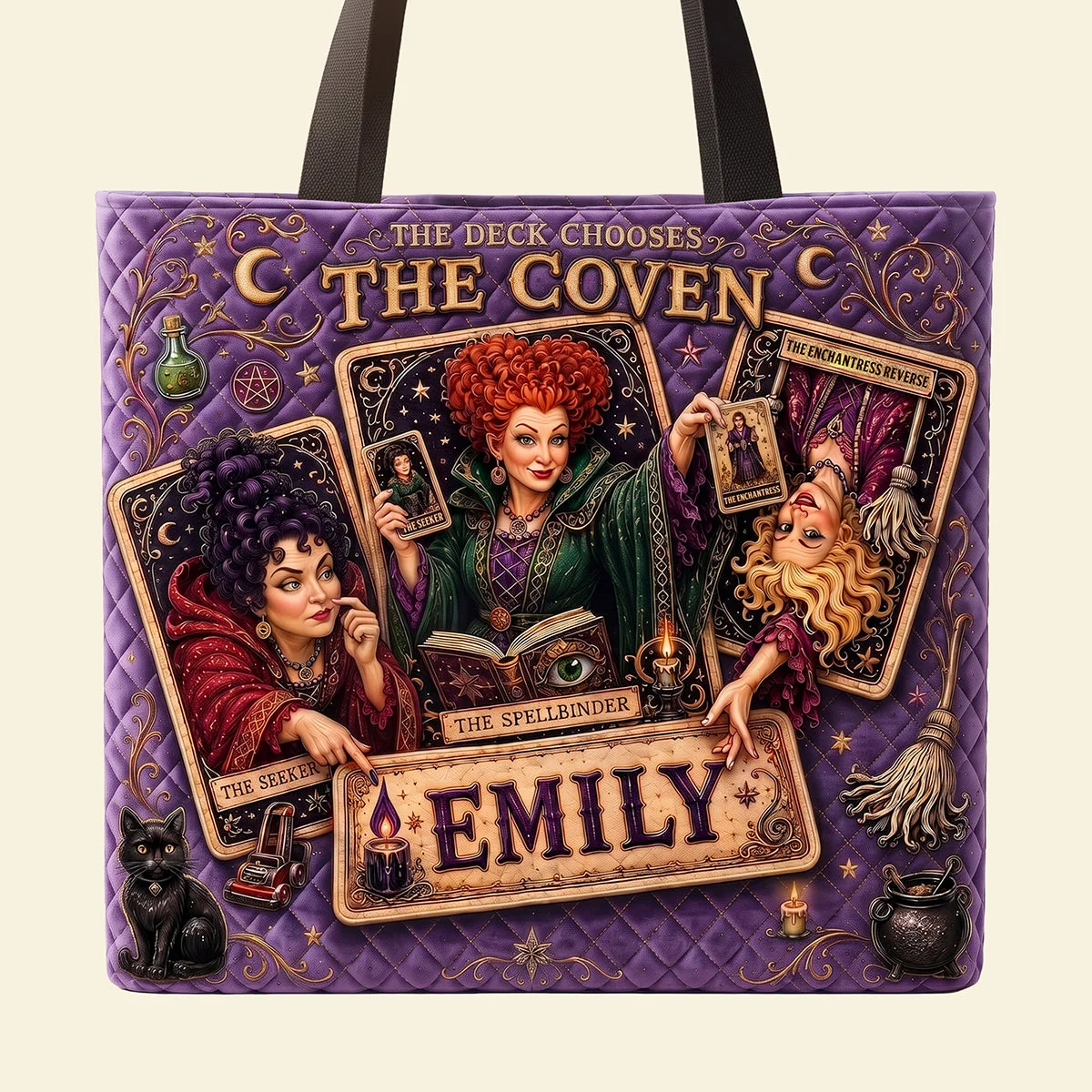 Custom Name Quilted Tote Bag Halloween Gift for Her Quilted Tote Bag GradoCreations