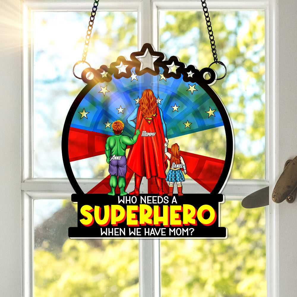 Personalized Suncatcher Window Hanging Gift for Mom - Supermom Design