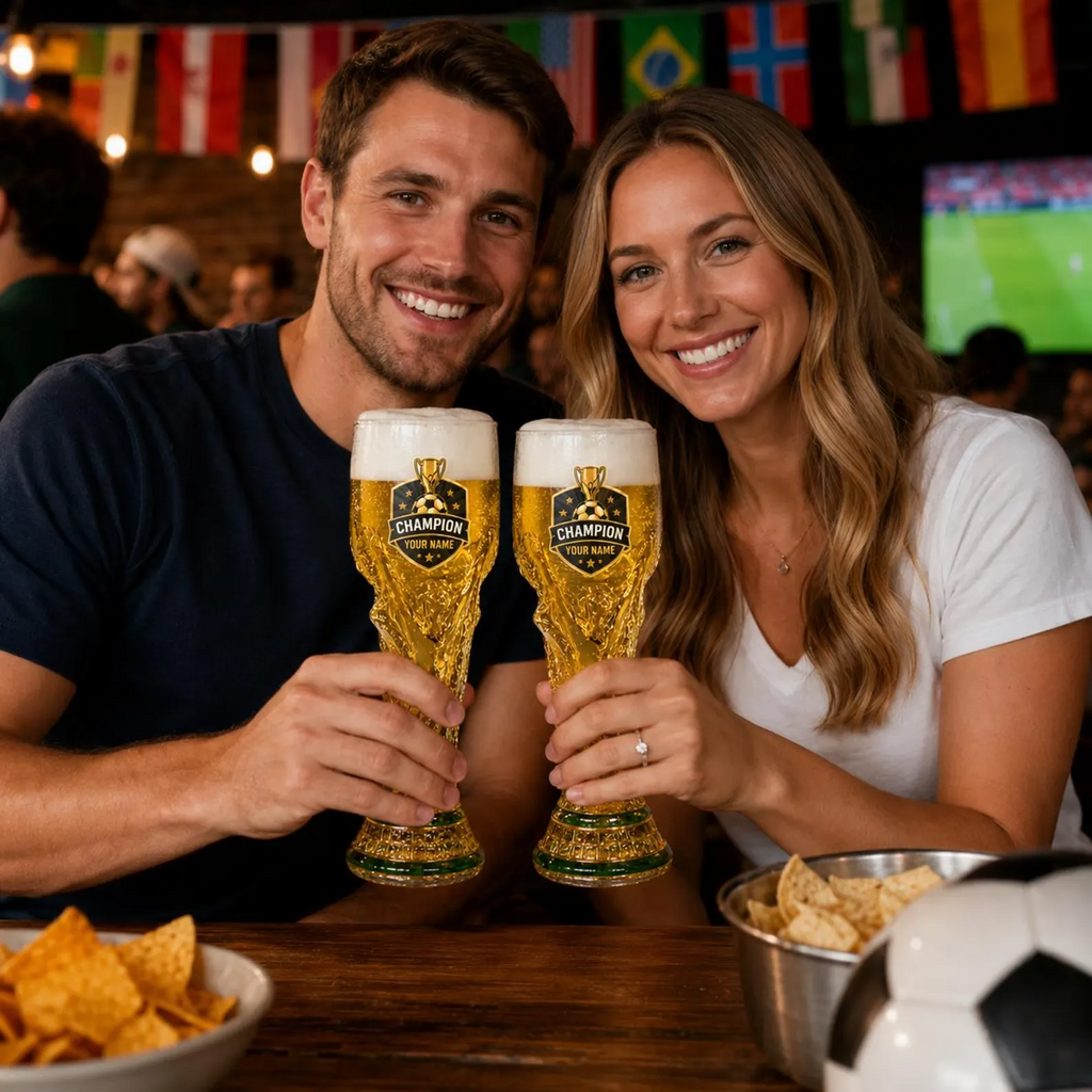Personalized Trophy Beer Glass Custom Name Gift for Soccer Fans