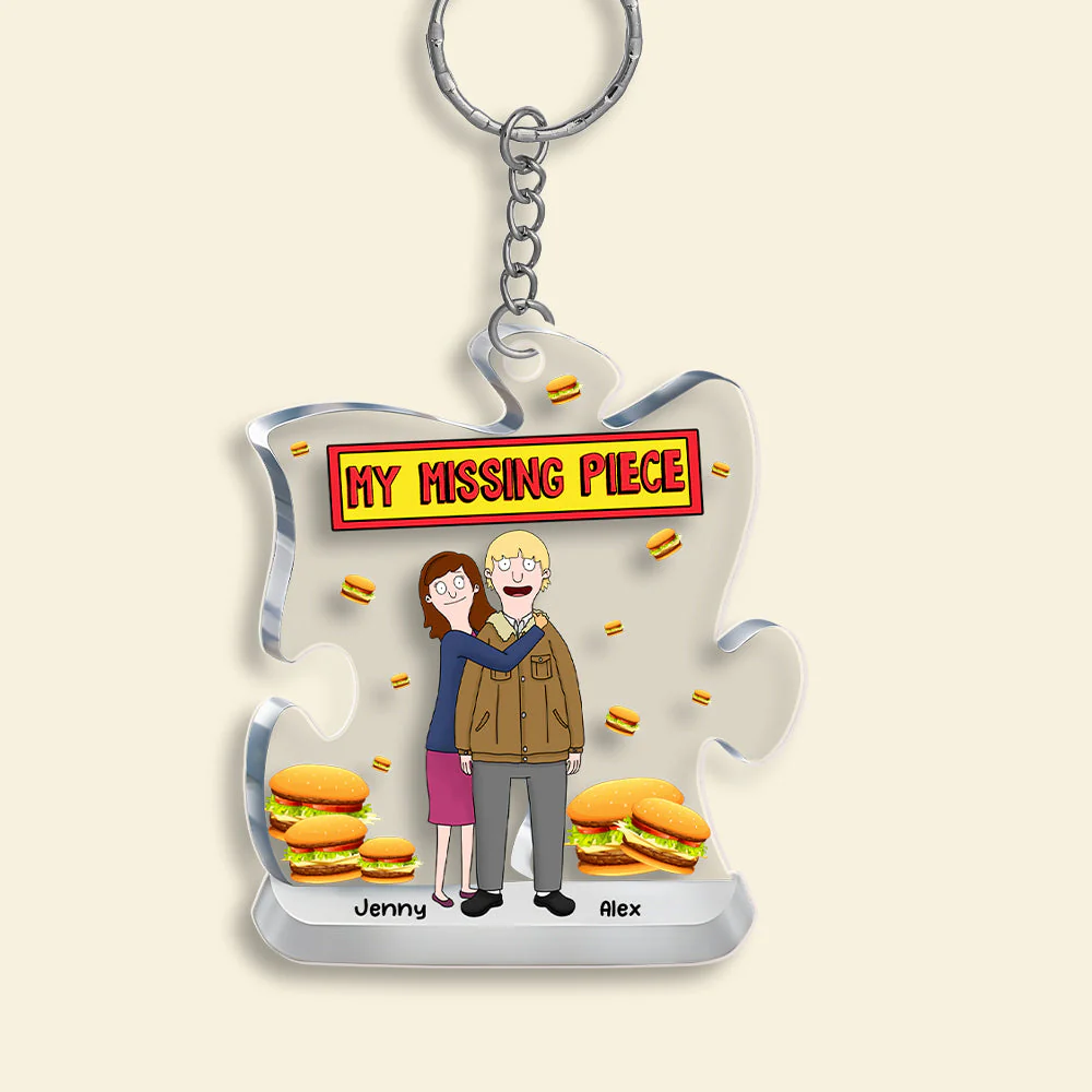Personalized My Missing Piece Cartoon Keychain Gift for Couple, Anniversary