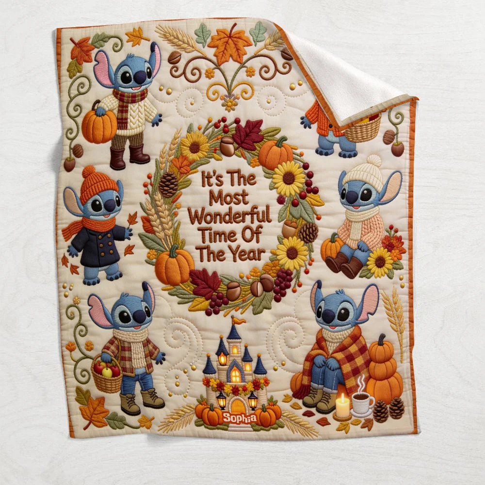 Personalized Fall-Themed Cozy Blanket with Stitch Design Gift for Her Blanket GradoCreations