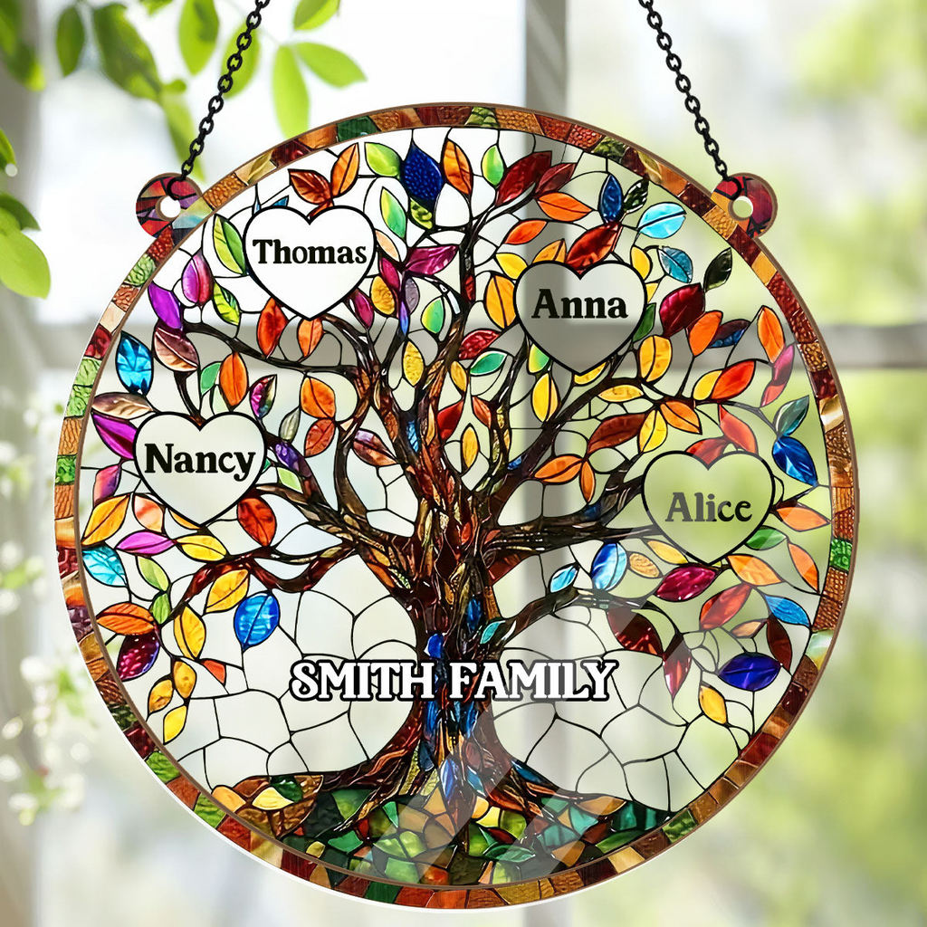Personalized Family Tree Suncatcher Gift for Grandma, Mom