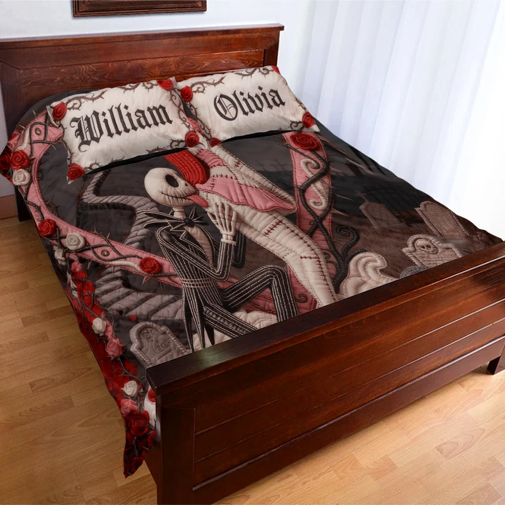 Personalized Spooky Quilt Set Custom Name Gift for Couples Quilted Bedding Set GradoCreations