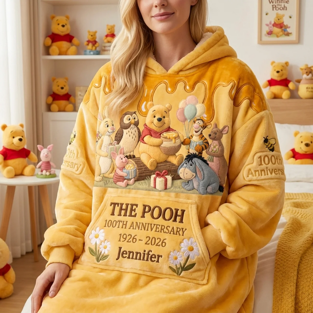 Personalized 100th Anniversary Winnie the Pooh Blanket Hoodie Gift Blanket Hoodie GradoCreations
