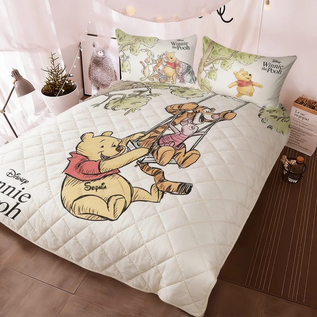 Personalized Winnie the Pooh Quilted Bedding Set Custom Name Gift Quilted Bedding Set GradoCreations