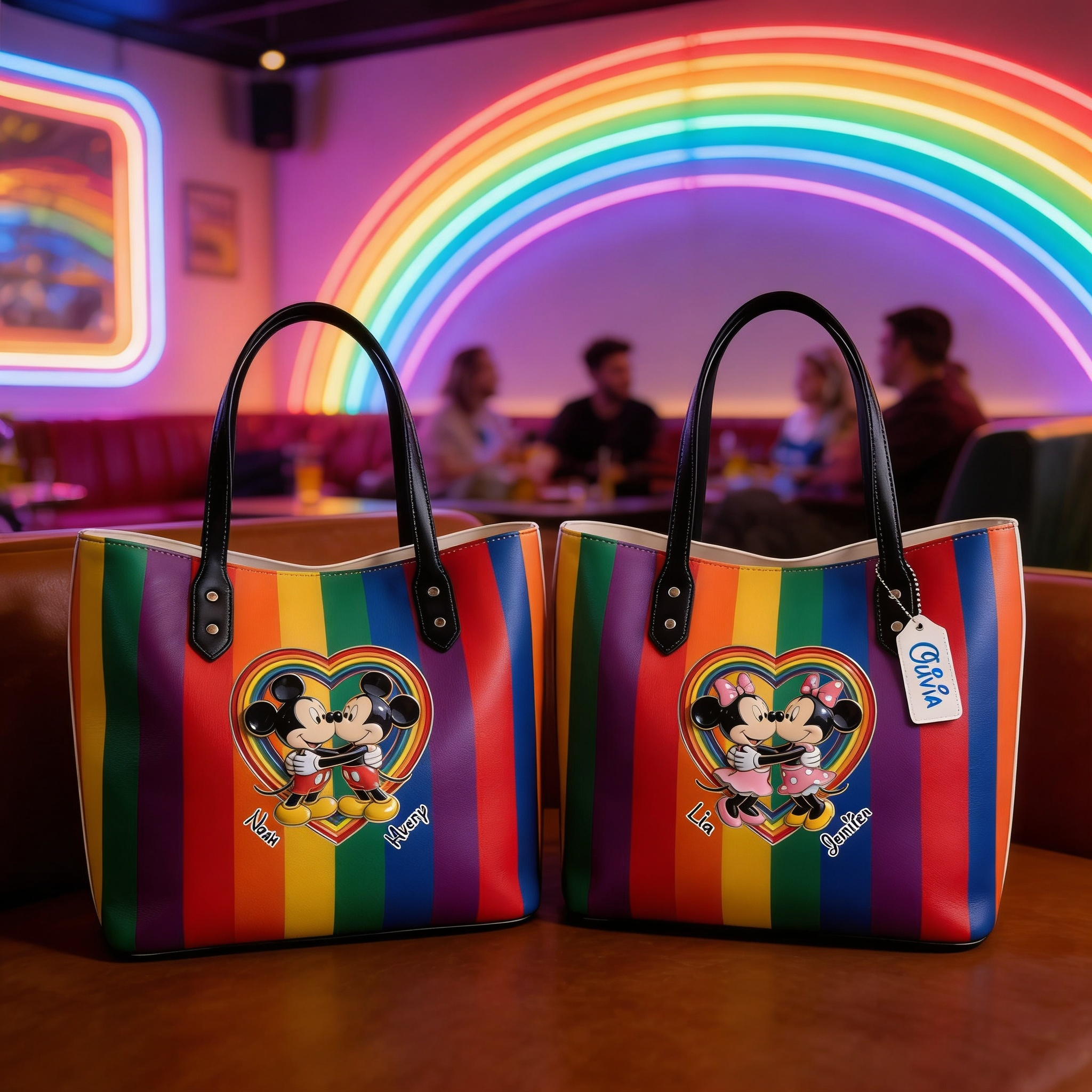 Personalized Rainbow Tote Bag with Custom Name for Couples - Pride Month Gift