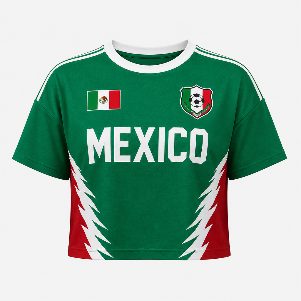 Personalized Mexico Soccer Jersey Crop Tee Custom Name Gift for Football Fans