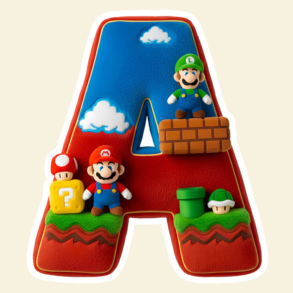Personalized Mario Adventure Alphabet Pillow Custom Gift for Kids Pillow GradoCreations