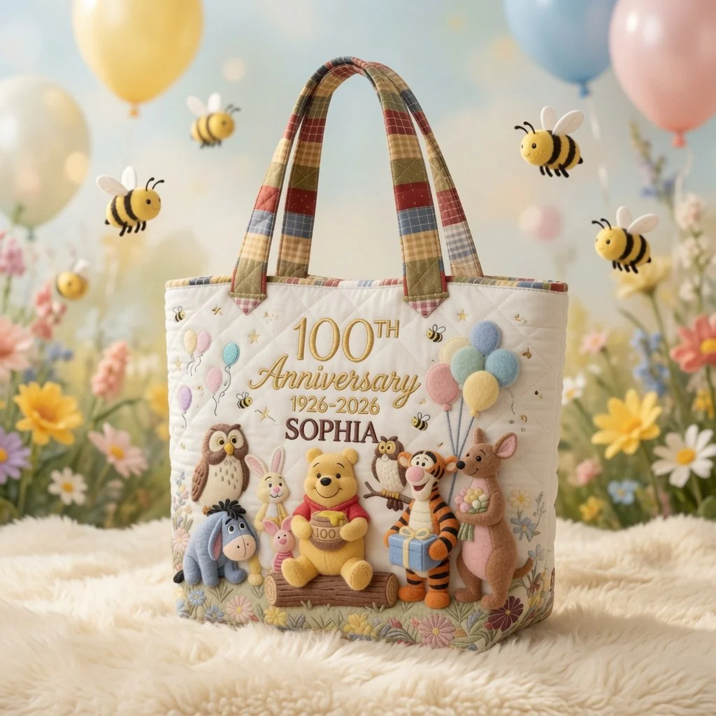 Personalized Quilted Tote Bag 100th Anniversary Gift for Her Quilted Tote Bag GradoCreations