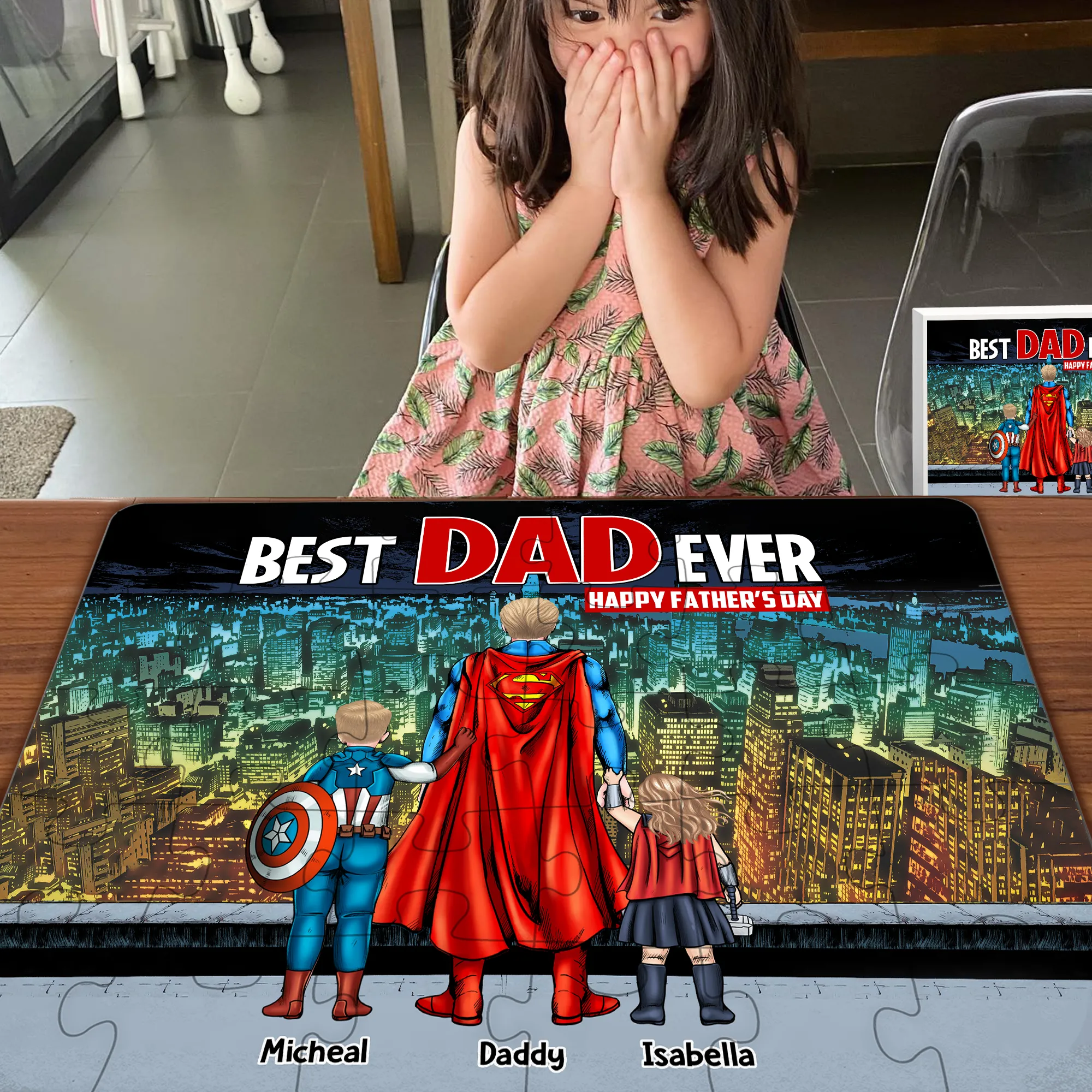Personalized Superhero Puzzle Best Dad Ever with Kids Gift