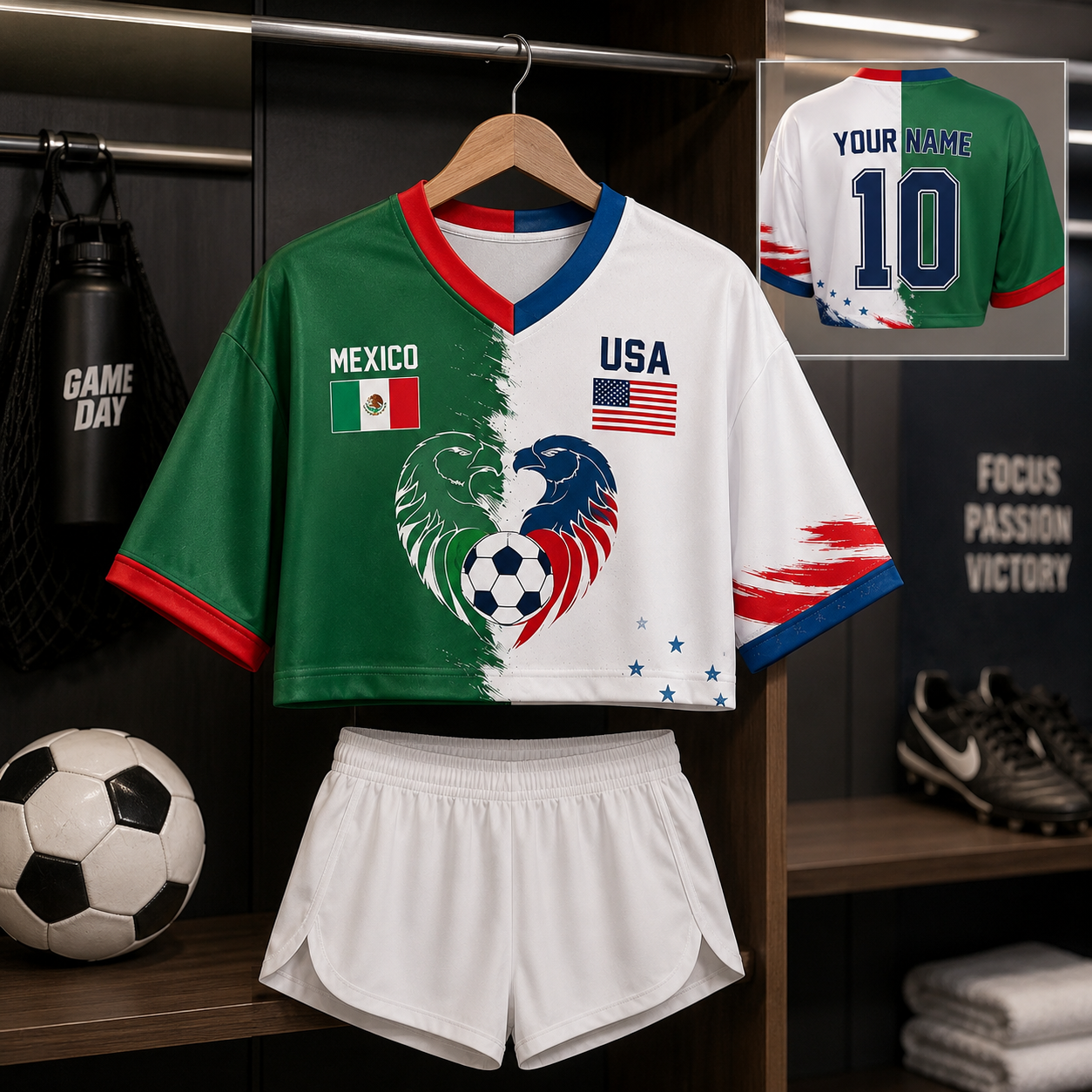 Personalized Mexico USA Soccer Jersey Crop Tee Custom Name Gift for Fans