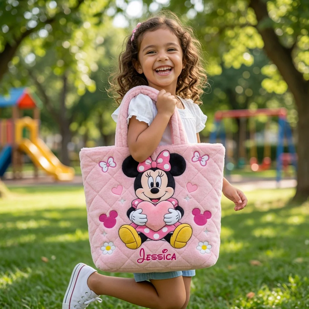Personalized Minnie Mouse Quilt Tote Bag Custom Name Gift for Kids Quilt Tote Bag GradoCreations