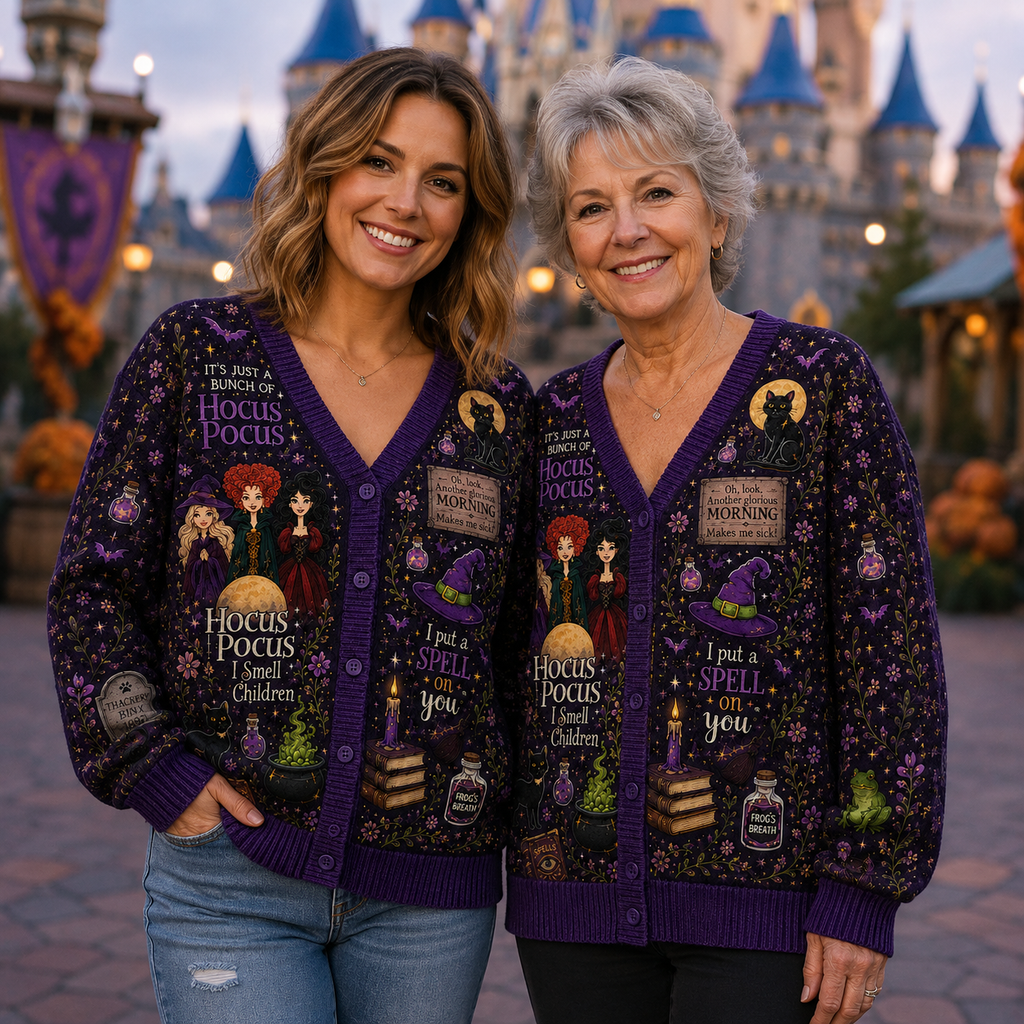 Personalized Hocus Pocus Halloween Cardigan for Her - Custom Design Cardigan GradoCreations