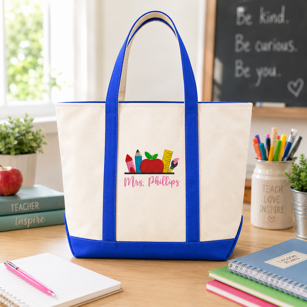 Personalized Teacher Tote Bag with Embroidered Name - Gift for Back to School