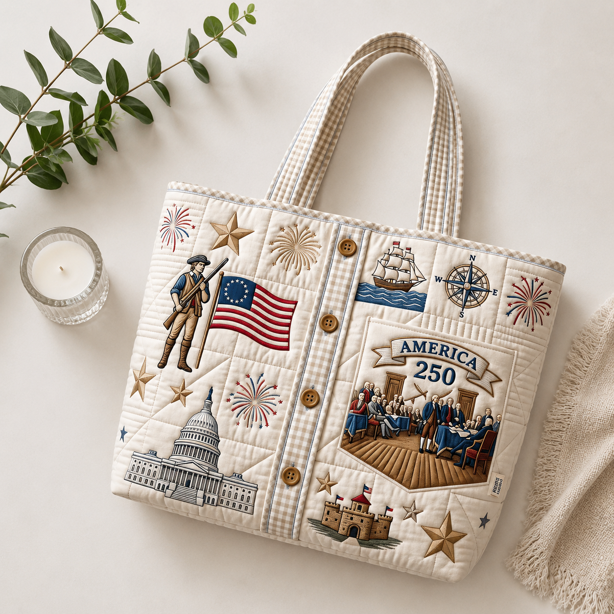 Personalized Patriotic Quilted Tote Bag 250th Anniversary Gift for Her