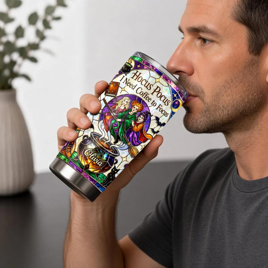 Personalized Stainless Steel Tumbler I Need Coffee Focus Gift for Her Halloween Tumbler GradoCreations