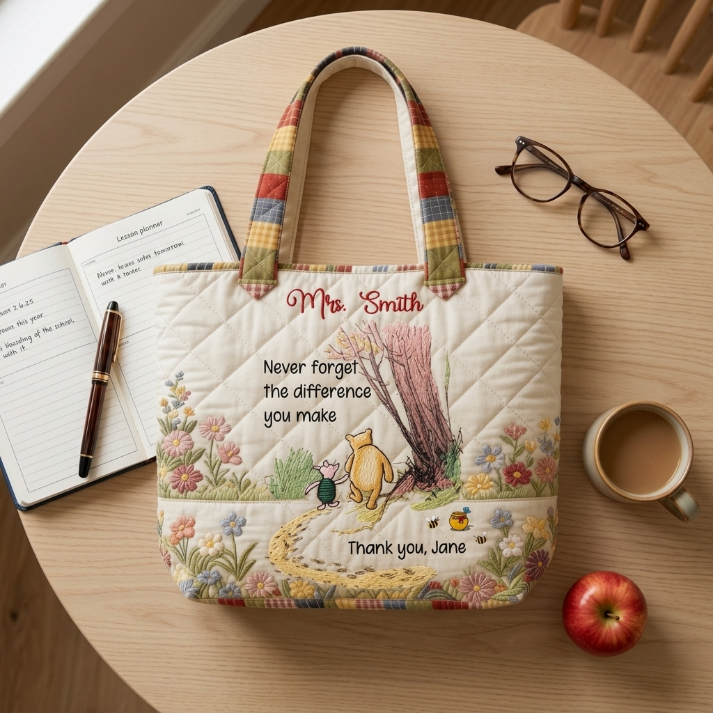 Personalized Quilted Tote Bag with Uplifting Teacher Message