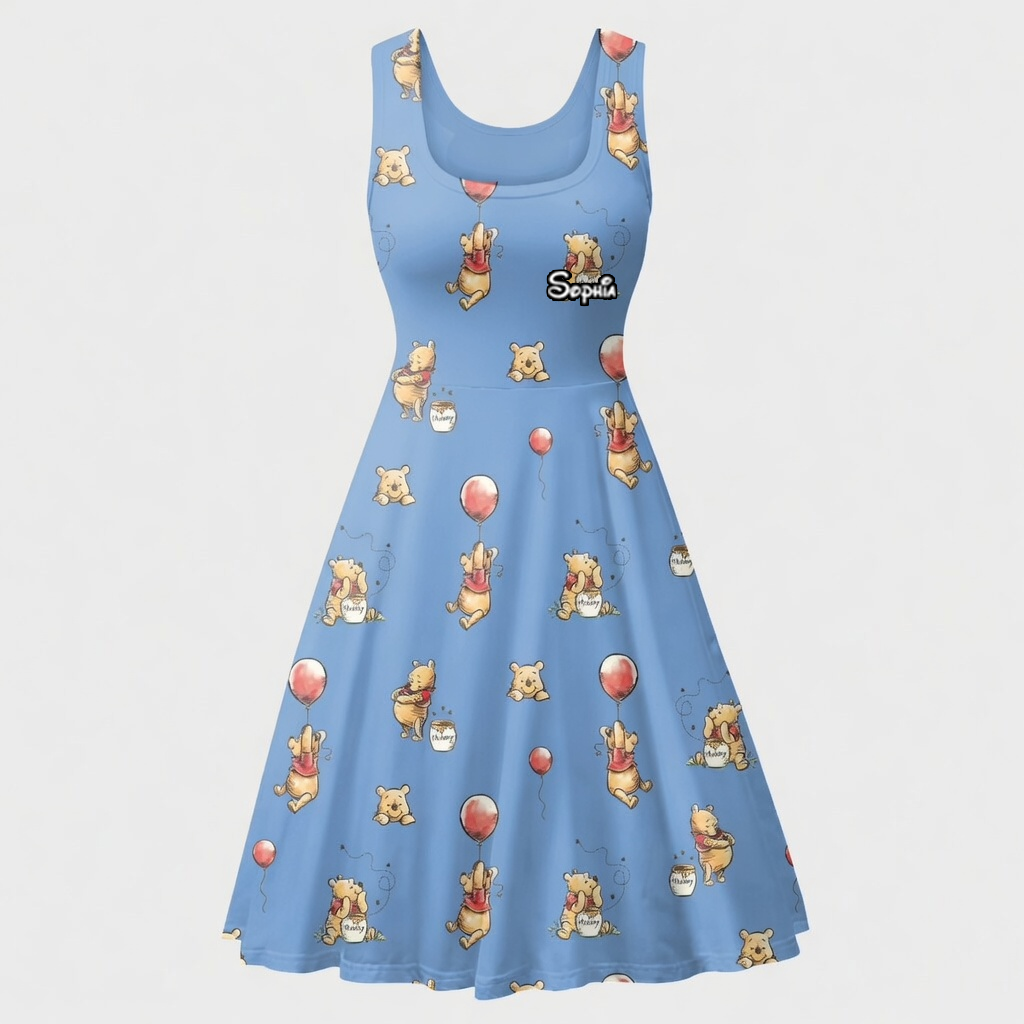 Personalized Honey Bear Skater Dress Custom Name Gift for Her