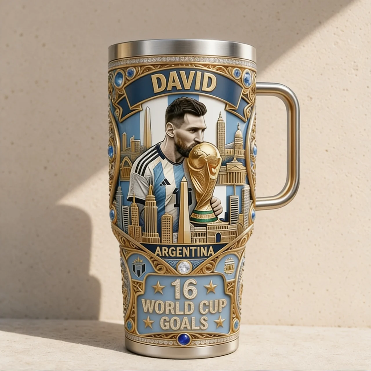 Personalized Argentina World Cup Goals Tumbler Custom Name Gift for Football Lovers