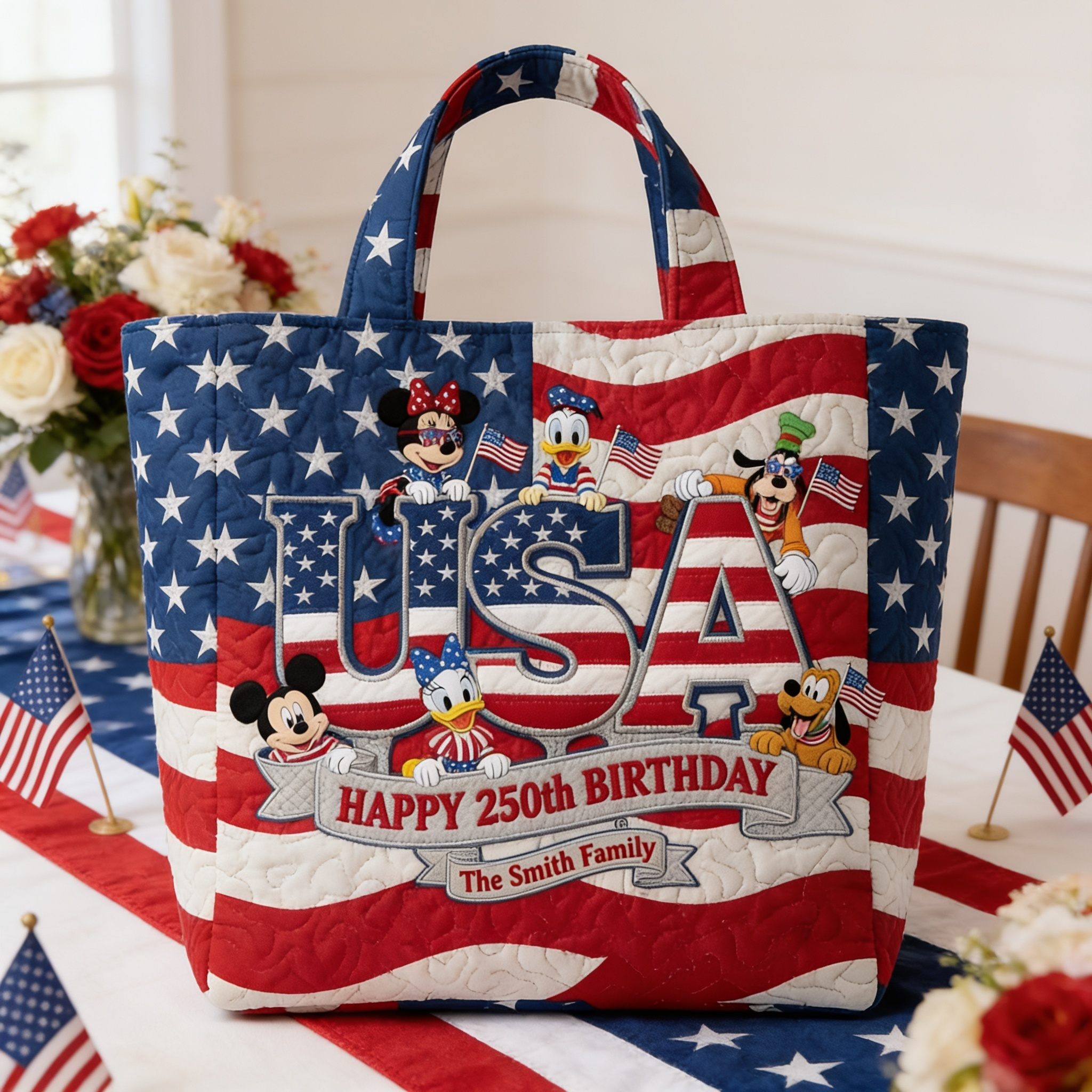 Personalized Quilted Tote Bag USA Freedom Theme Independence Gift
